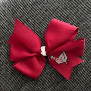 Red Hair Bow with Embroidered Goose